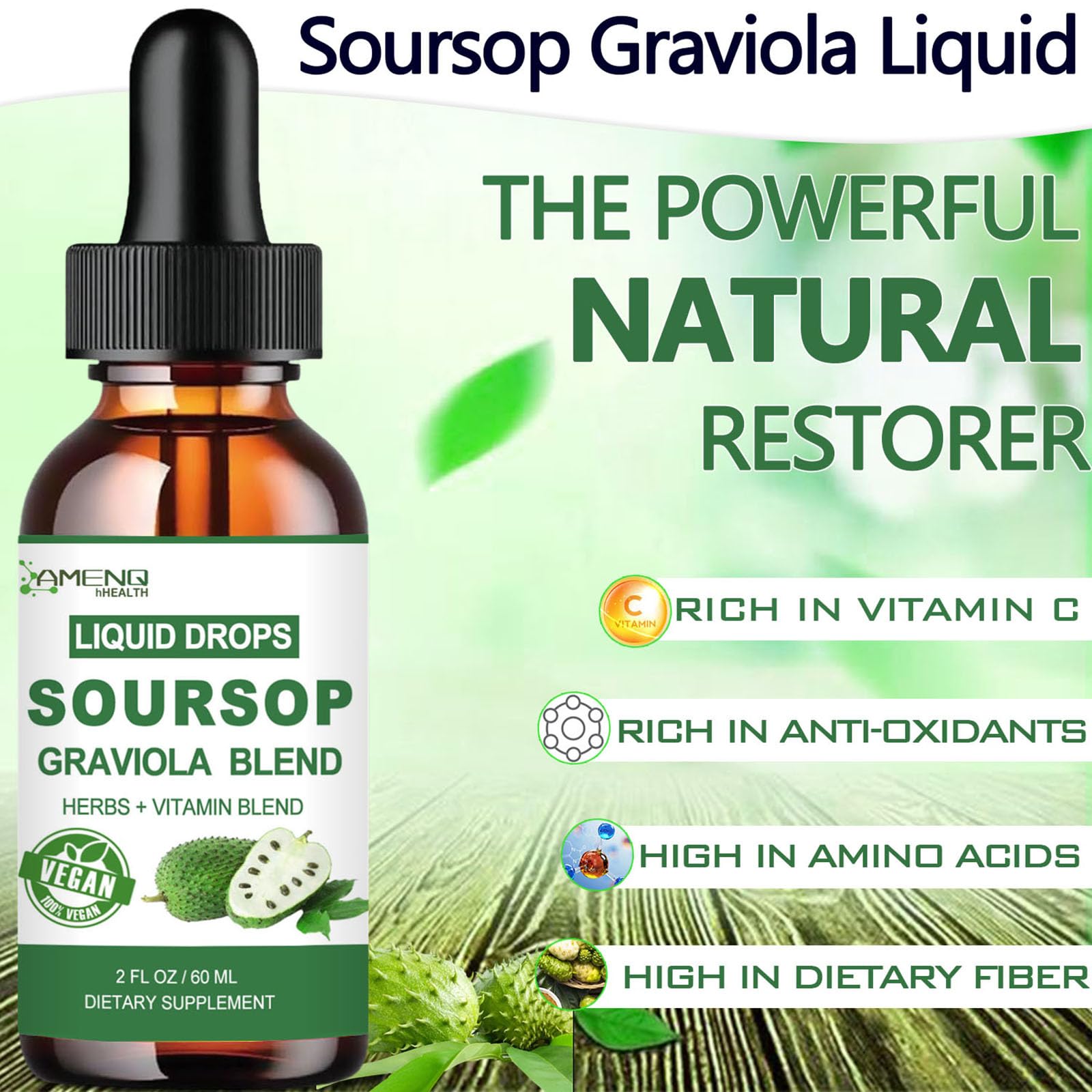 AMENQ hHEALTH Soursop Graviola Liquid Drops bottle with dropper