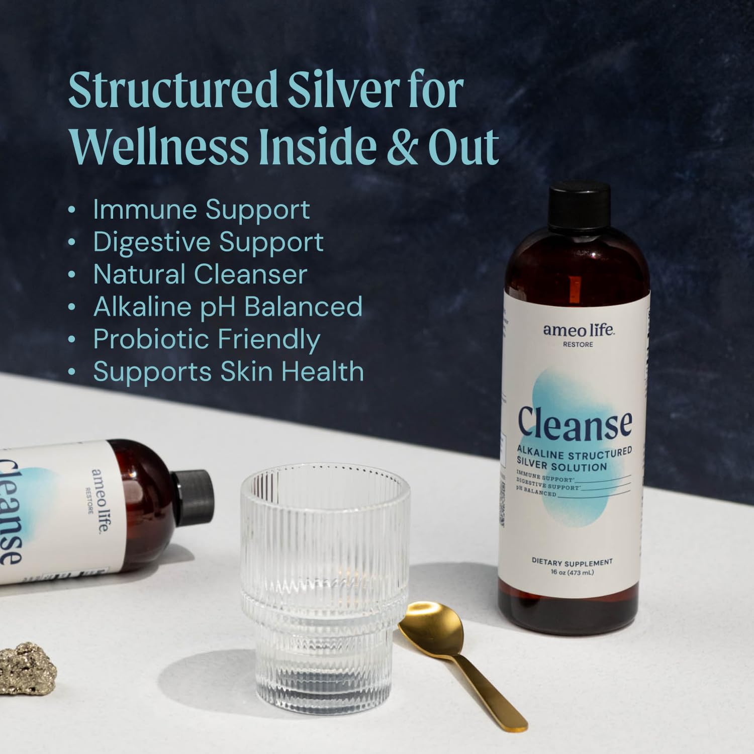 Ameo Life Colloidal Silver 30 ppm Liquid Supplement side view