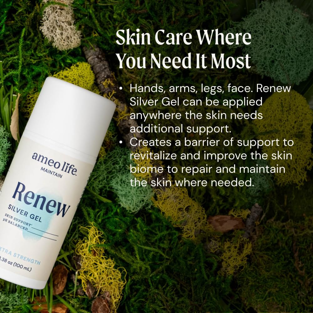 Ameo Life Colloidal Silver Gel next to natural ingredients