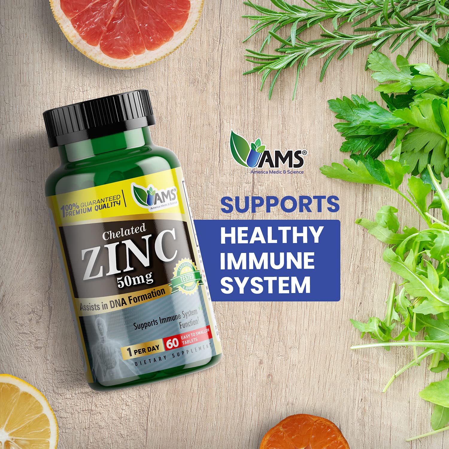 America Medic & Science Chelated Zinc Supplement 100mg bottle with label