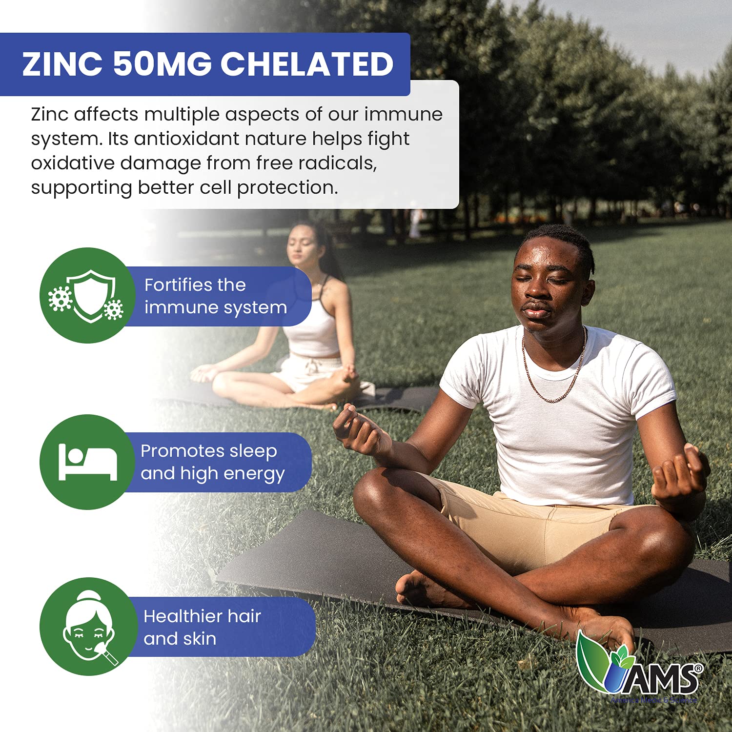 America Medic & Science Chelated Zinc Supplement 100mg capsules on a table