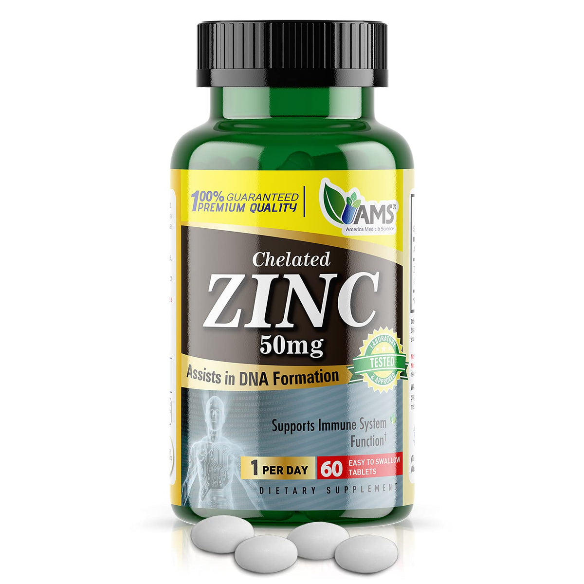 America Medic & Science Chelated Zinc Supplement 100mg front view