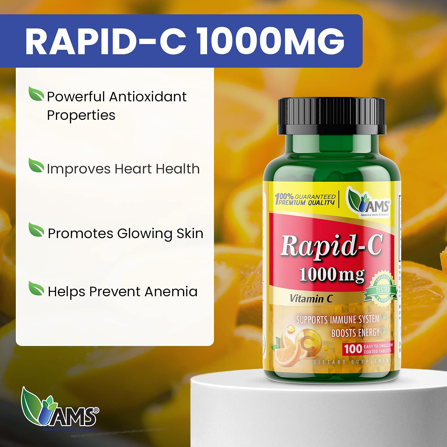 America Medic & Science Rapid-C Vitamin C 1000mg supplement side view