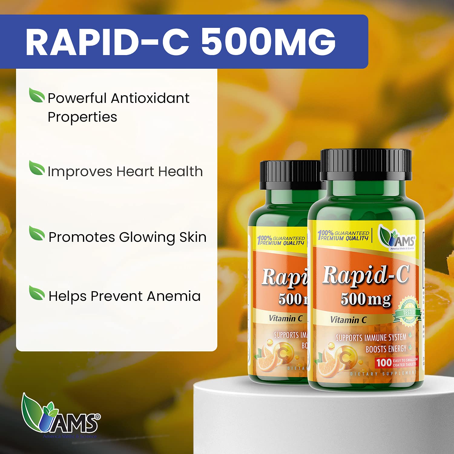 America Medic & Science Rapid-C Vitamin C 500mg supplement side view
