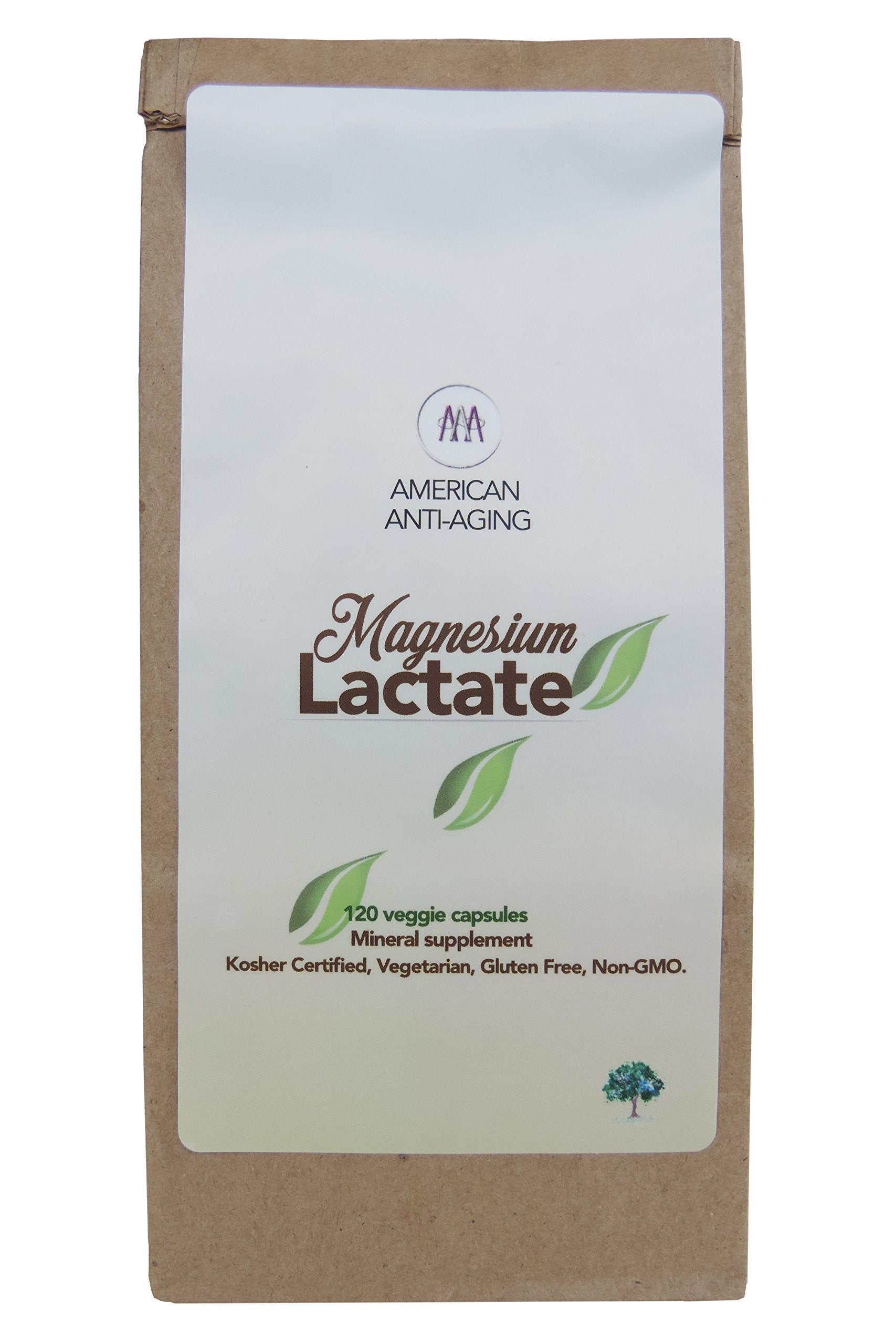 American Anti Aging Magnesium Lactate 500mg supplement bottle side view