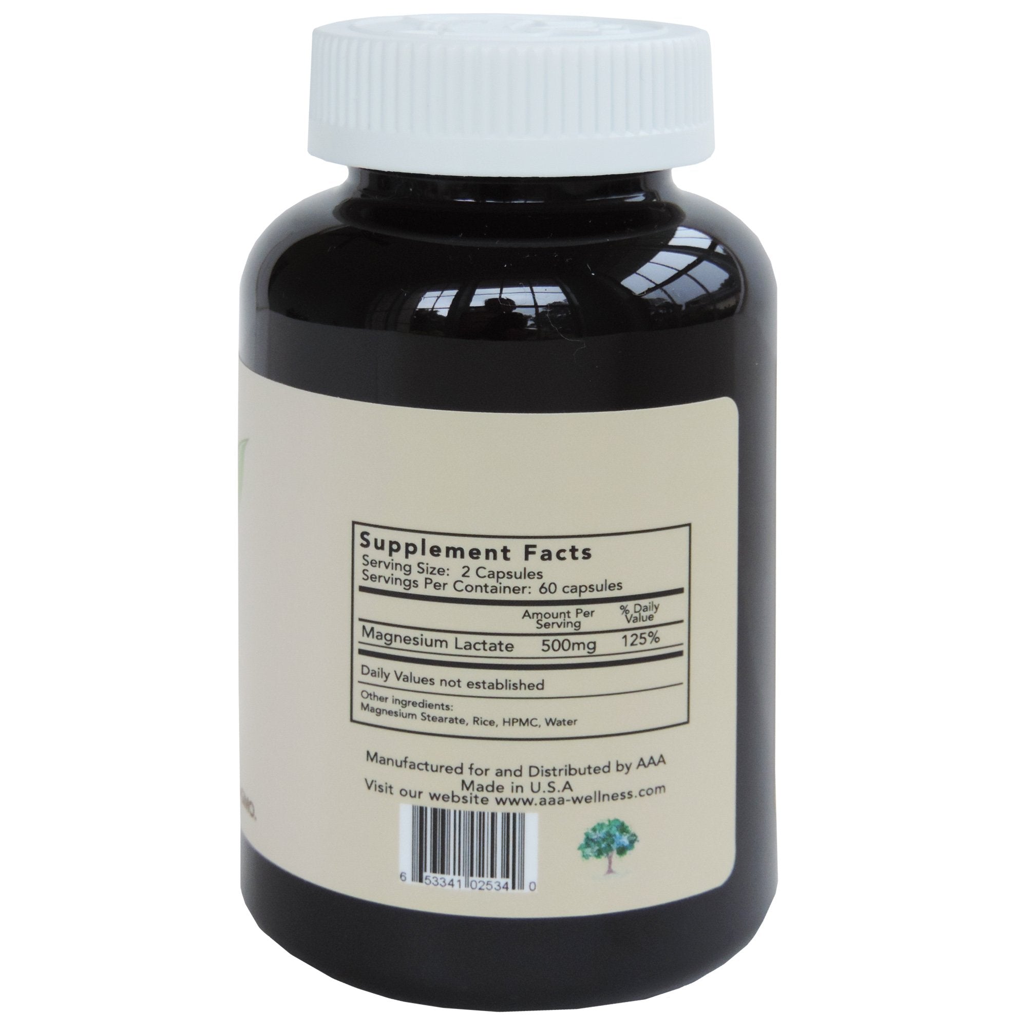 American Anti Aging Magnesium Lactate 500mg supplement side view