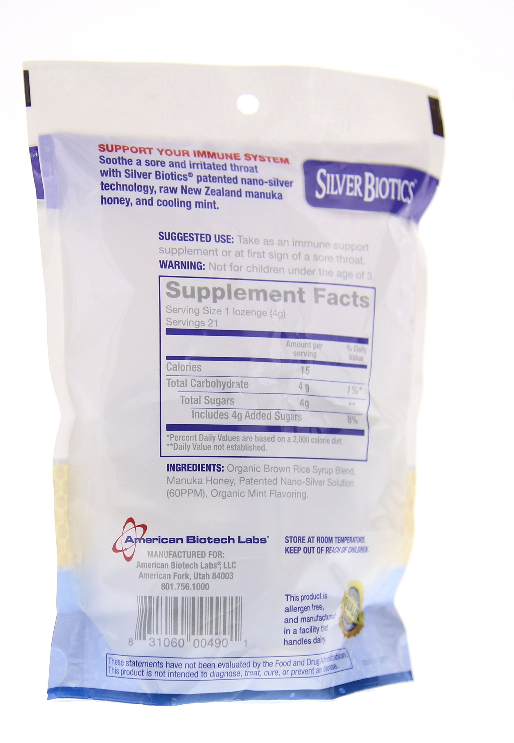 American Biotech Labs Silver Biotics Lozenges with mint leaves
