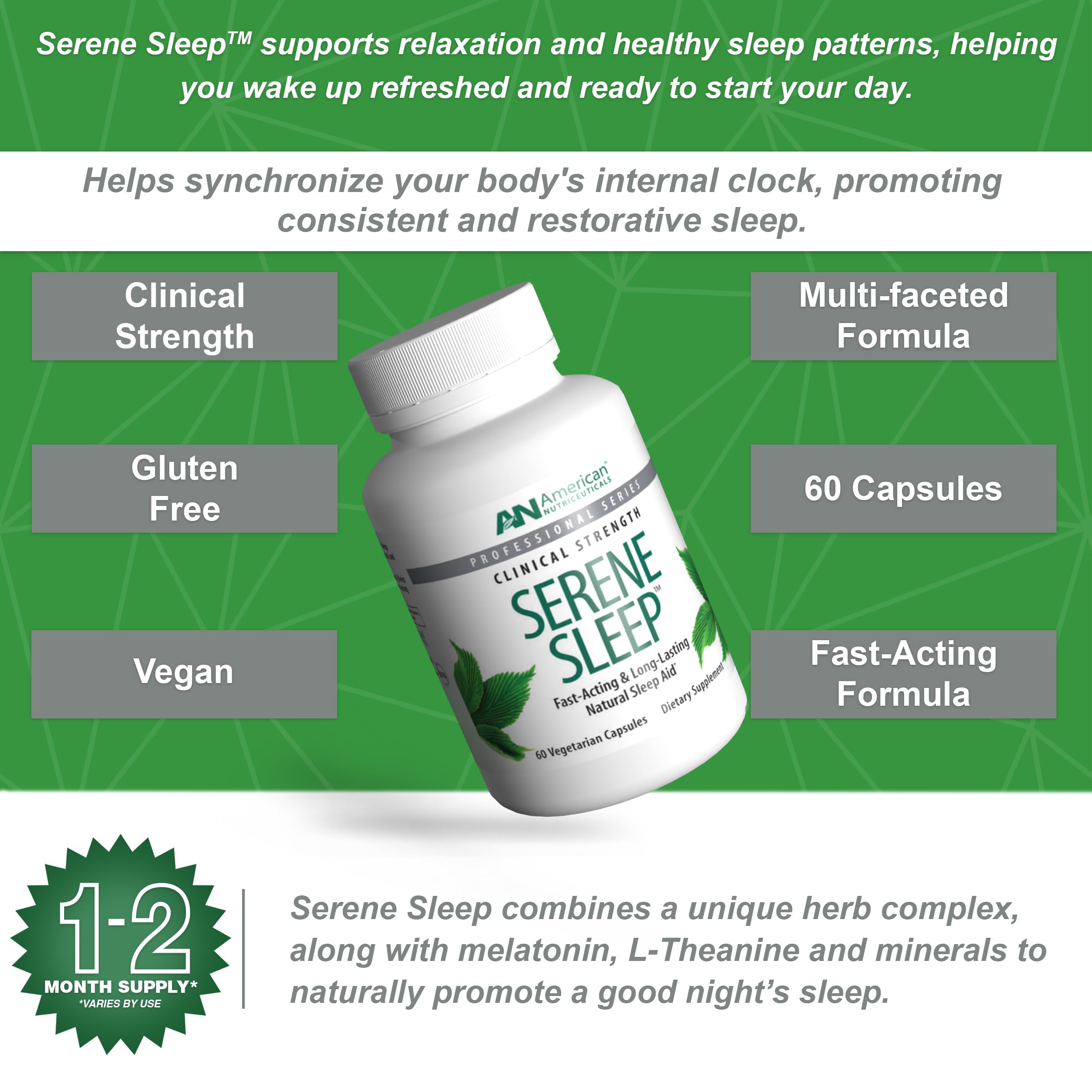 American Nutriceuticals Serene Sleep Aid capsules on a table