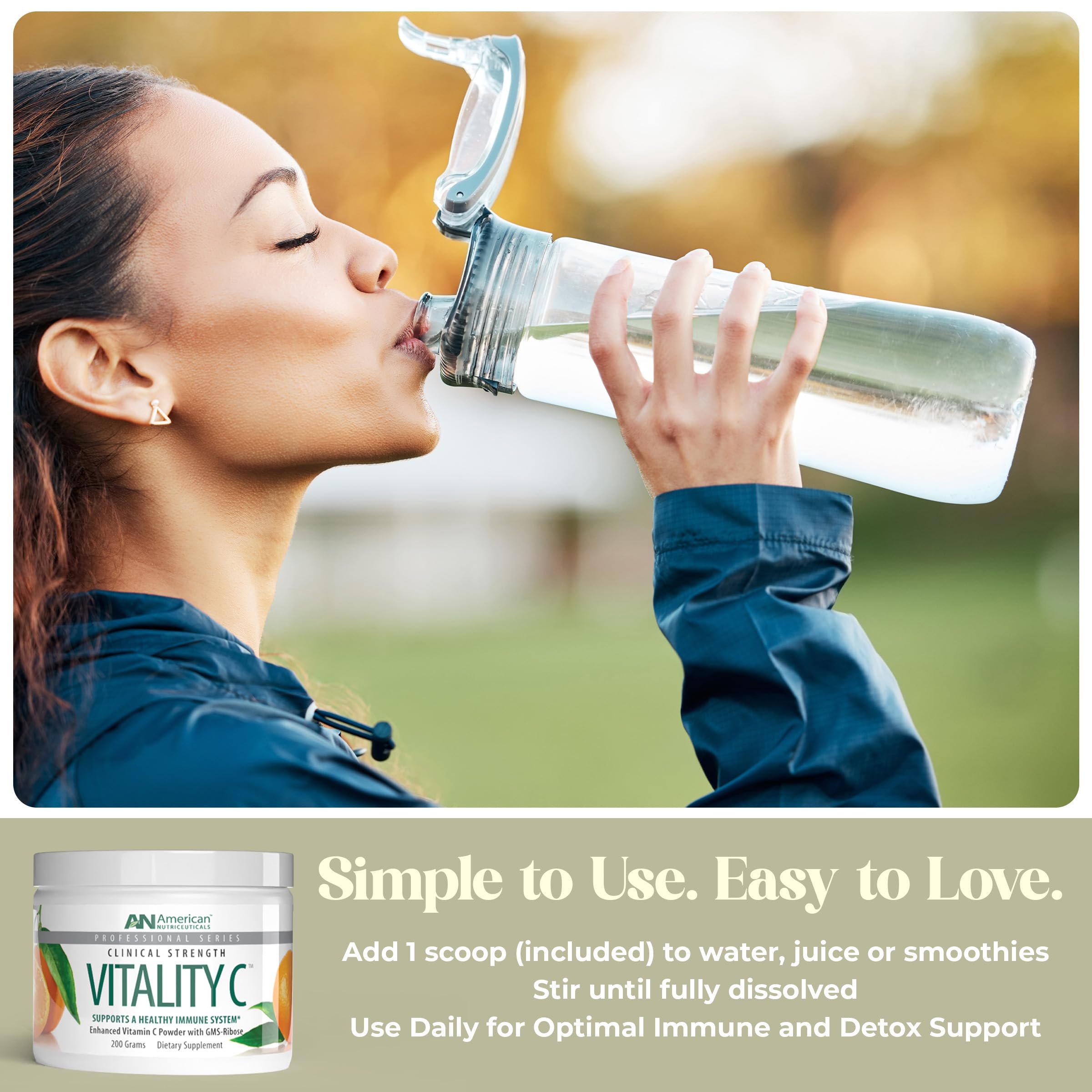 American Nutriceuticals Vitamin C Powder mixed in a glass of water