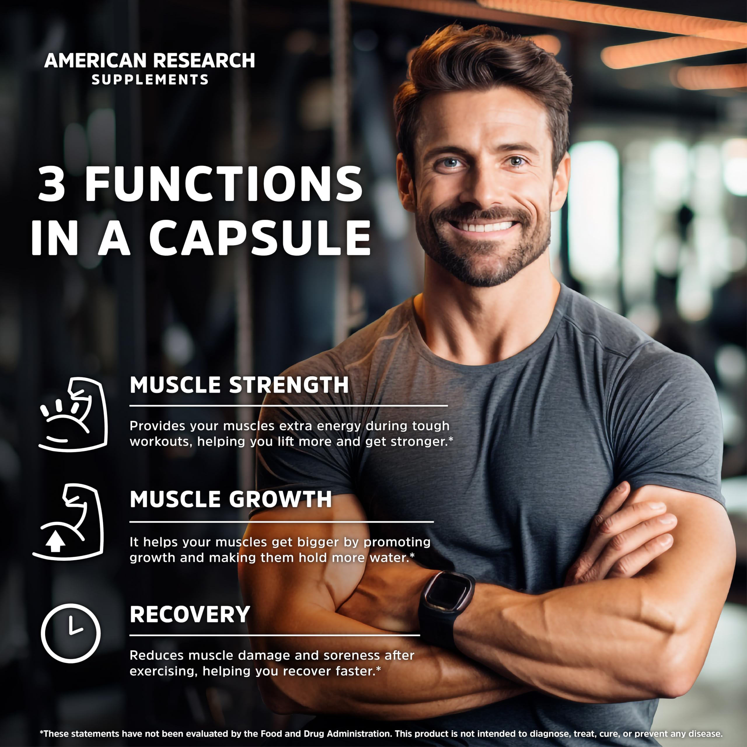 American Research Supplements Creatine Monohydrate 240 capsules side view
