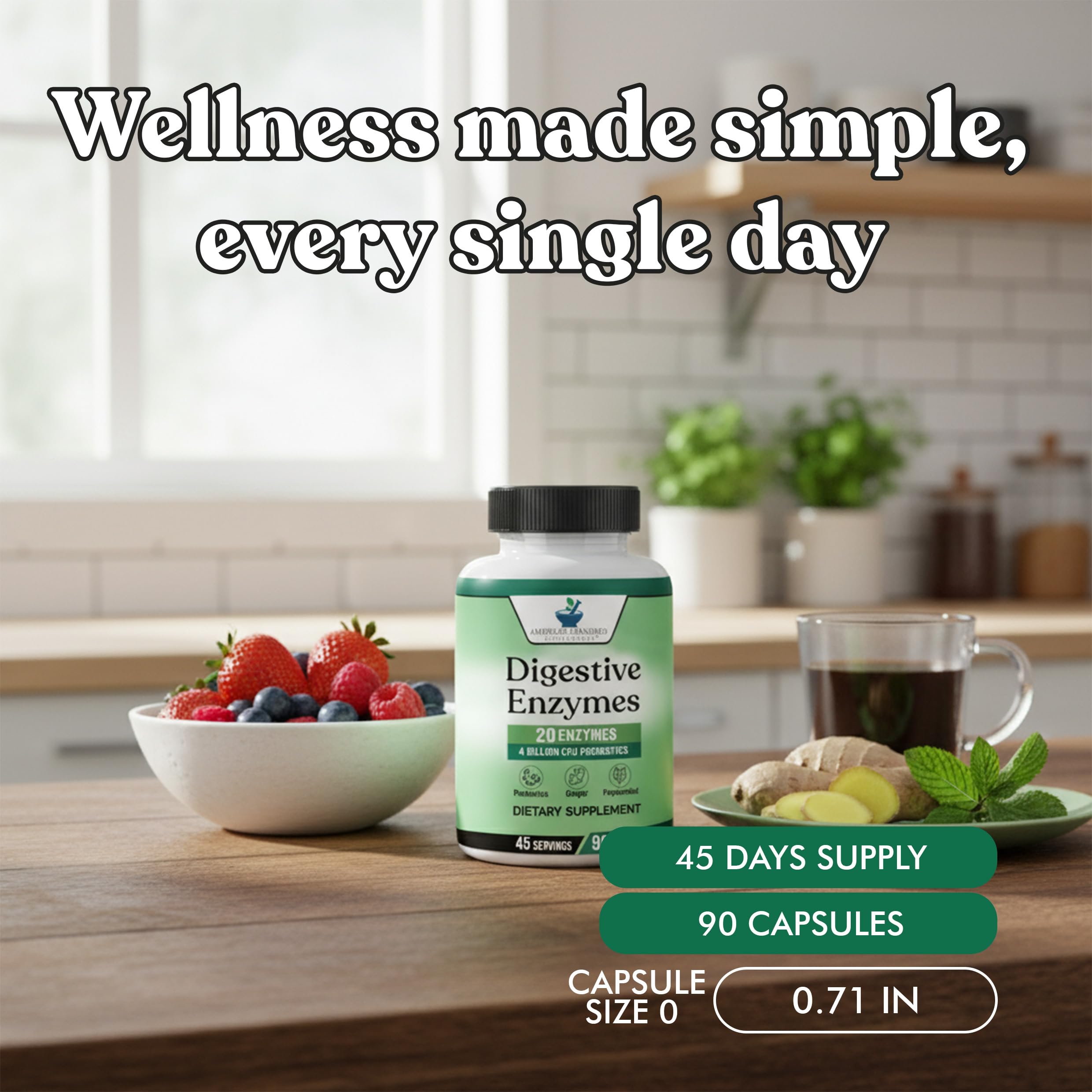 American Standard Multi-Enzymes 400mg displayed with a glass of water
