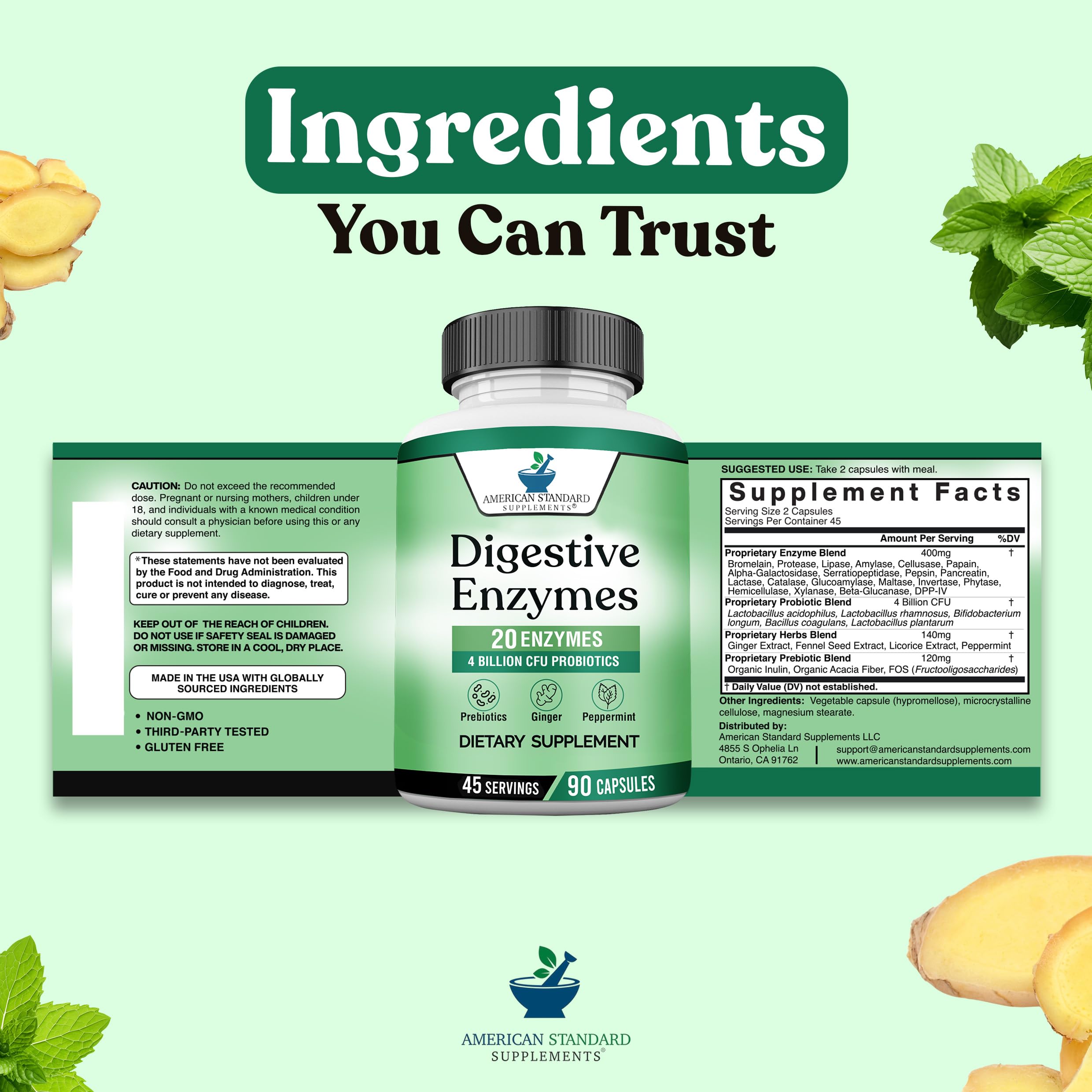 American Standard Multi-Enzymes 400mg with a measuring spoon