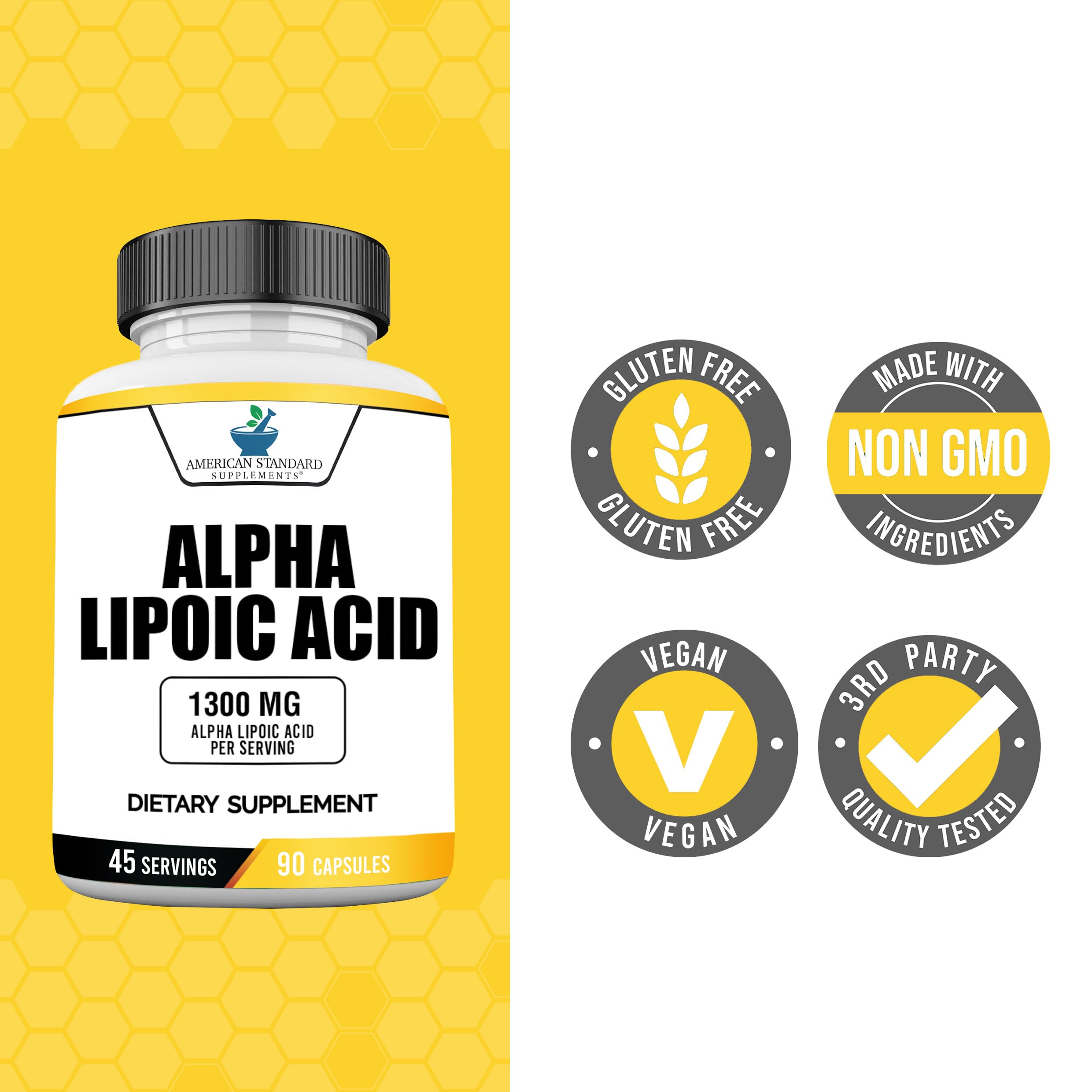 American Standard Supplements Alpha Lipoic Acid 90 capsules with measuring spoon
