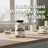 American Standard Supplements Alpha Lipoic Acid capsules on a wooden surface