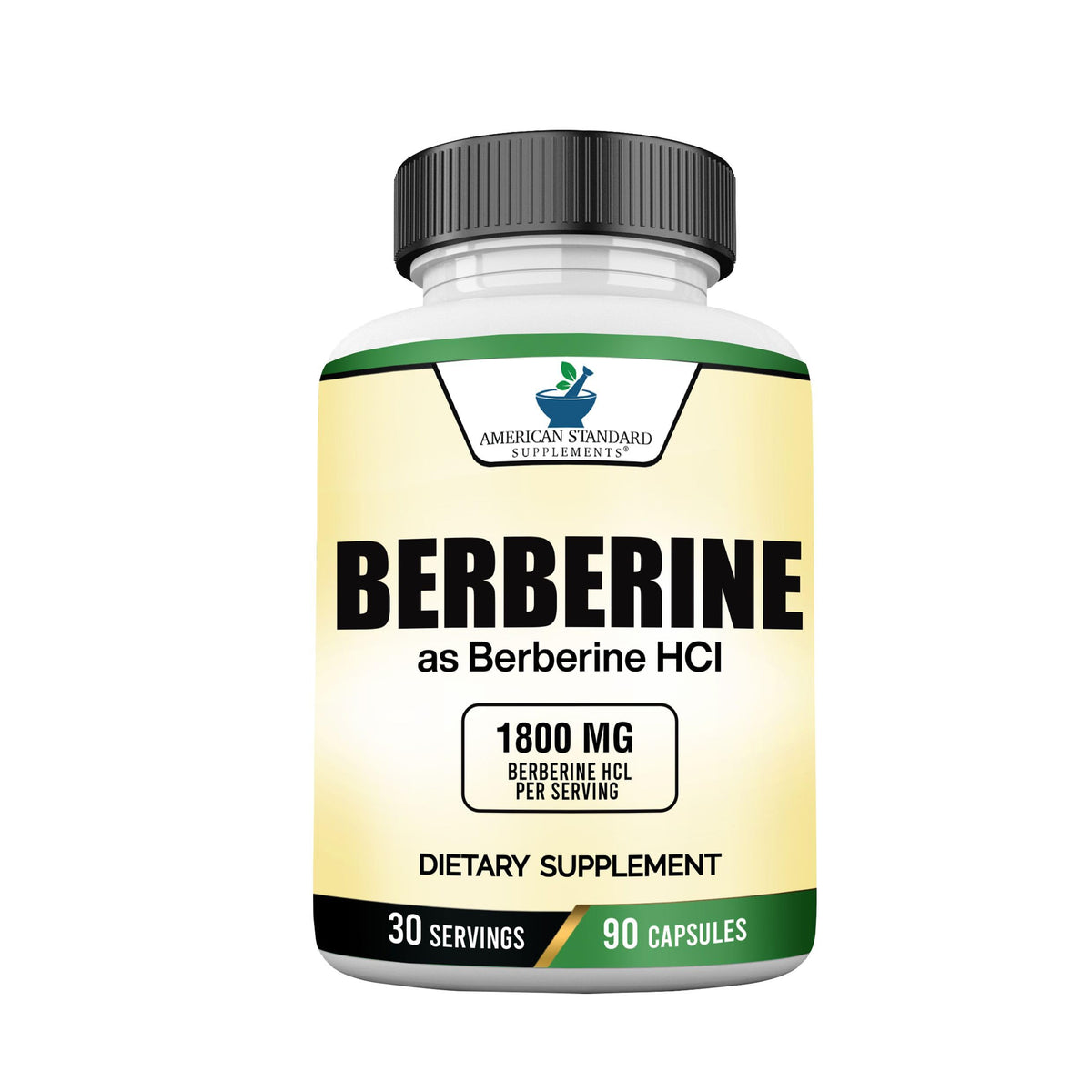 American Standard Supplements Berberine HCL 1800mg 90 vegetable capsules front view