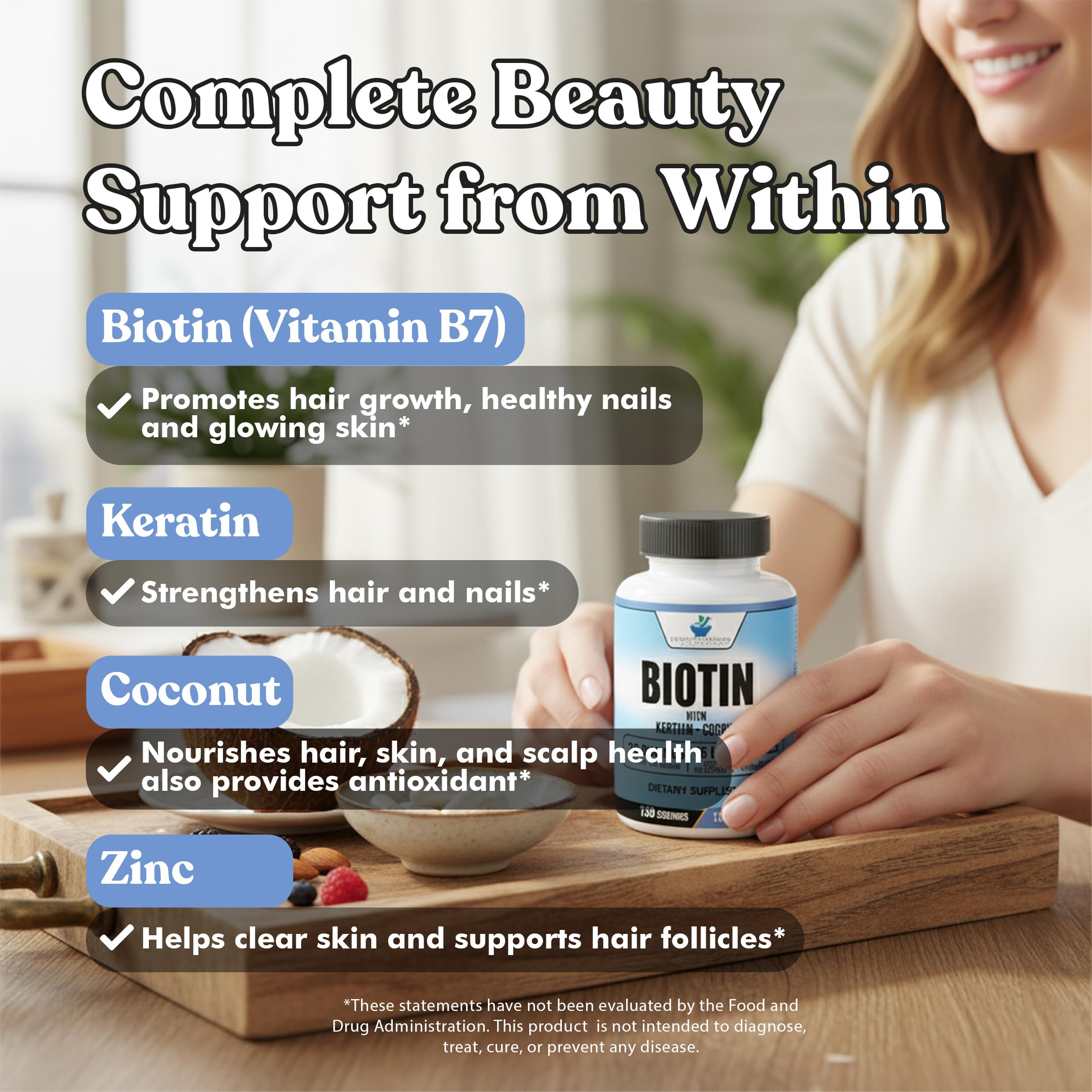 American Standard Supplements Biotin 20,000 mcg capsules in hand