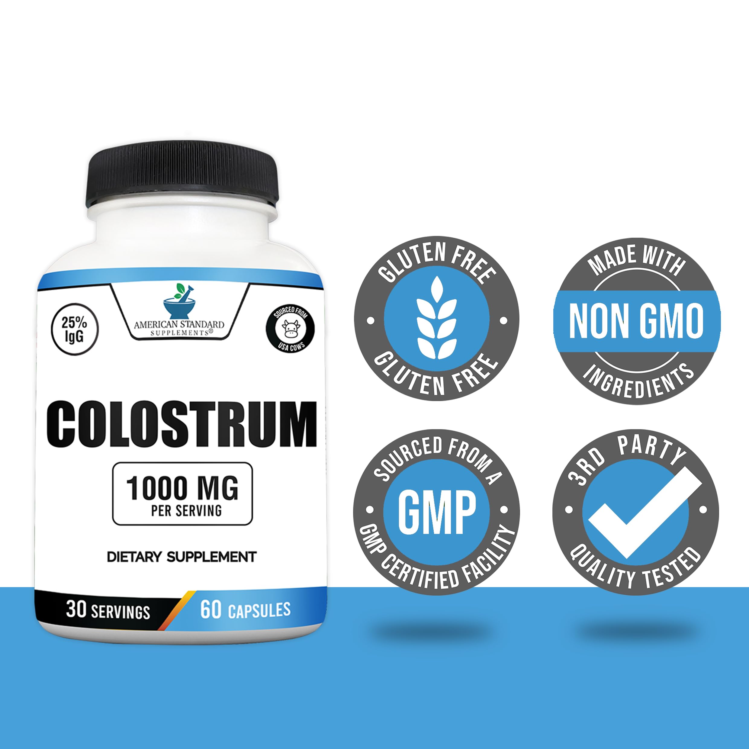 American Standard Supplements Colostrum 1000mg bottle with capsules