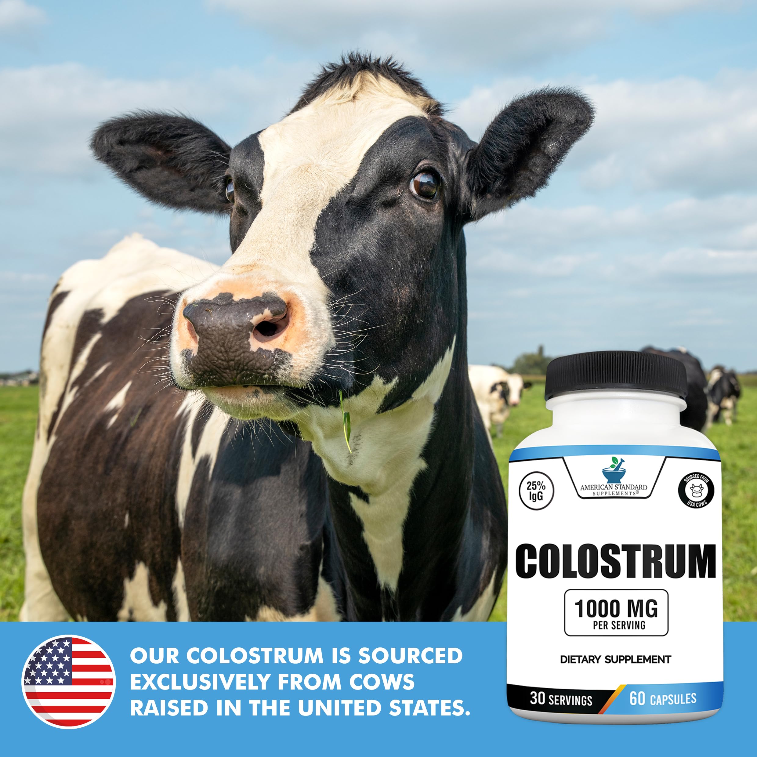 American Standard Supplements Colostrum 1000mg capsules close-up