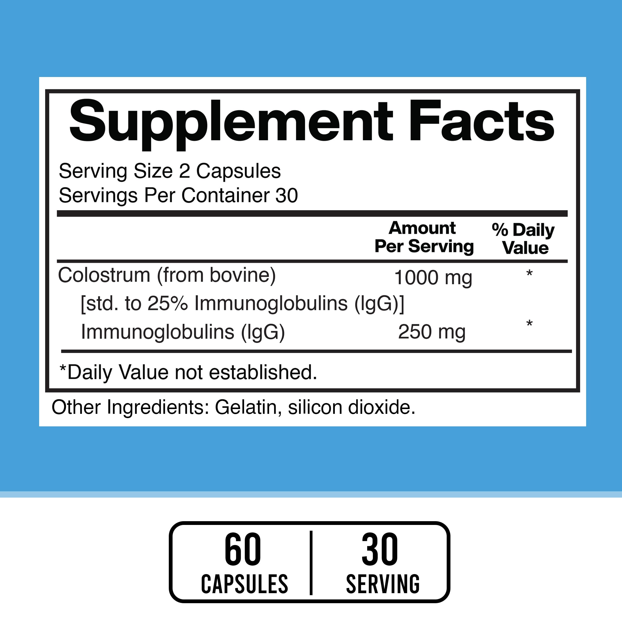 American Standard Supplements Colostrum 1000mg capsules side view