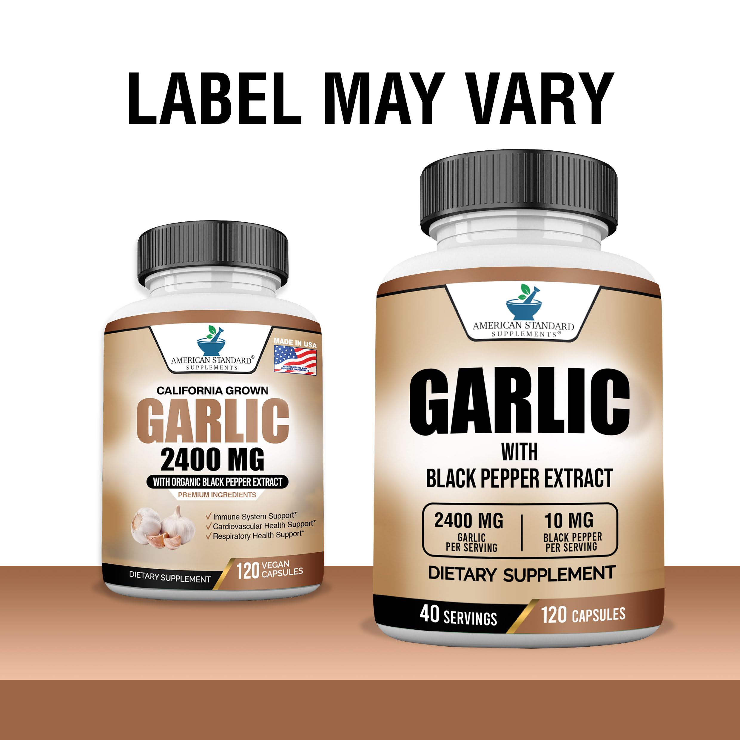American Standard Supplements Garlic 2400mg bottle side view