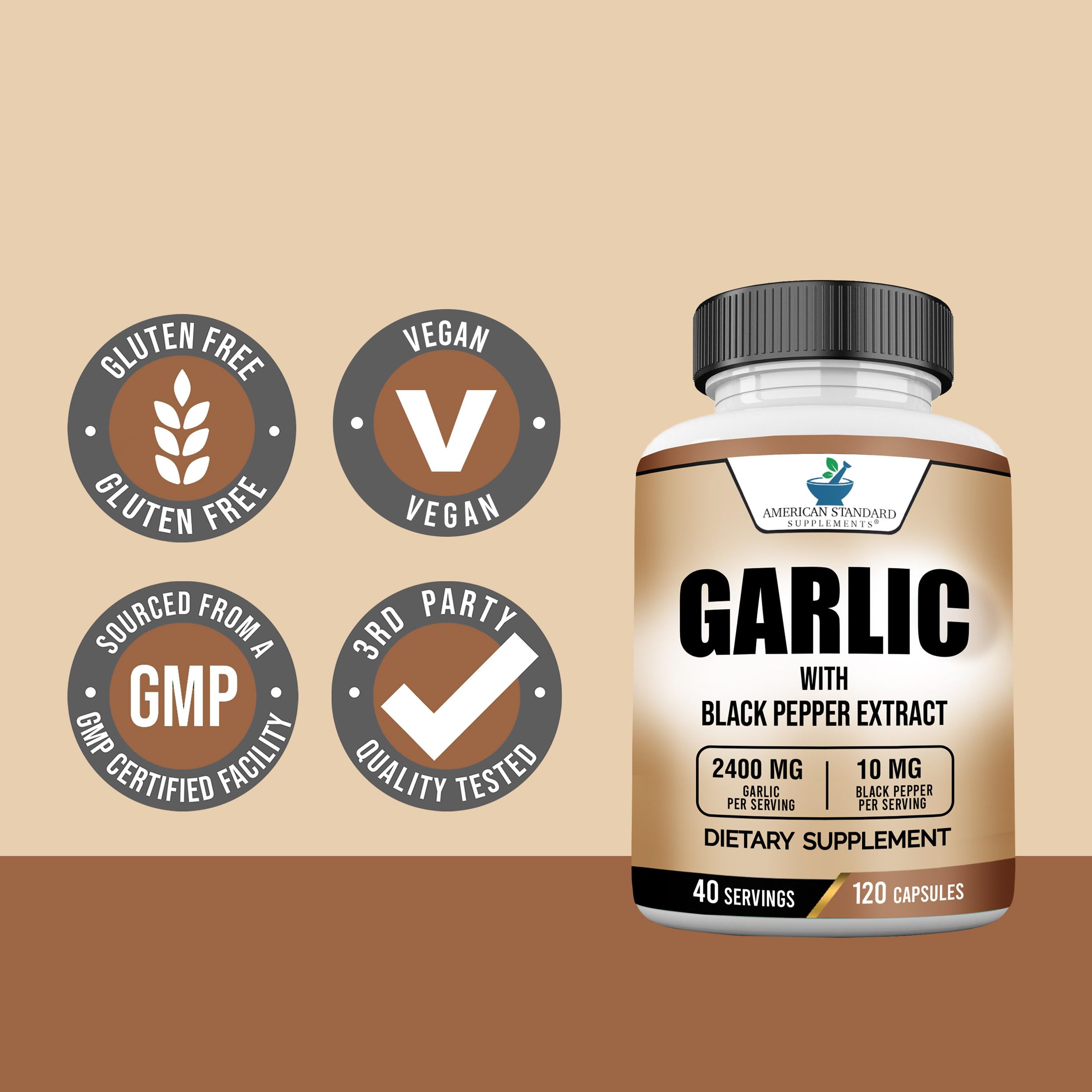 American Standard Supplements Garlic 2400mg with black pepper extract