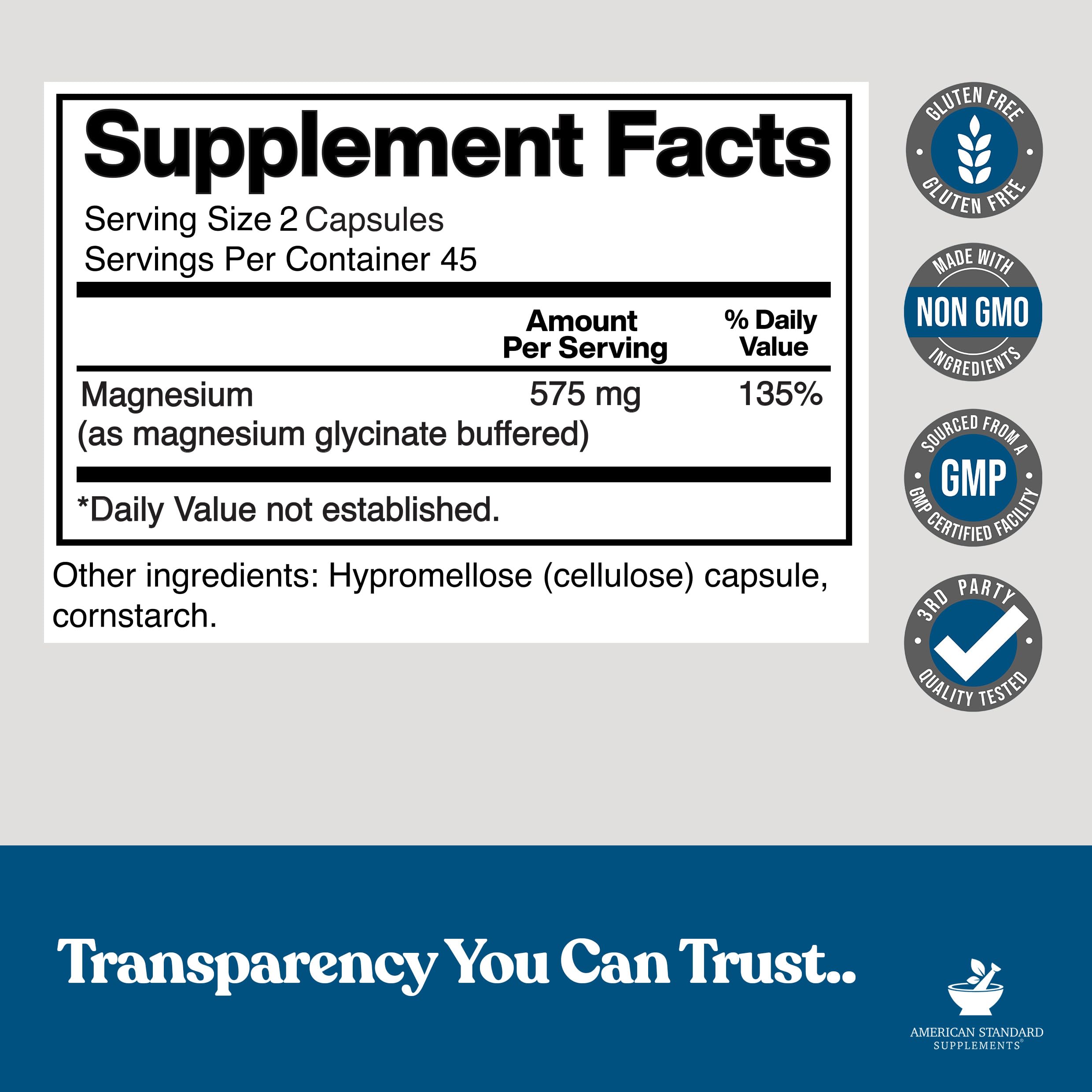 American Standard Supplements Magnesium Glycinate 100g side view