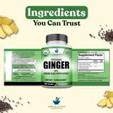 American Standard Supplements Organic Ginger Capsules on a wooden table