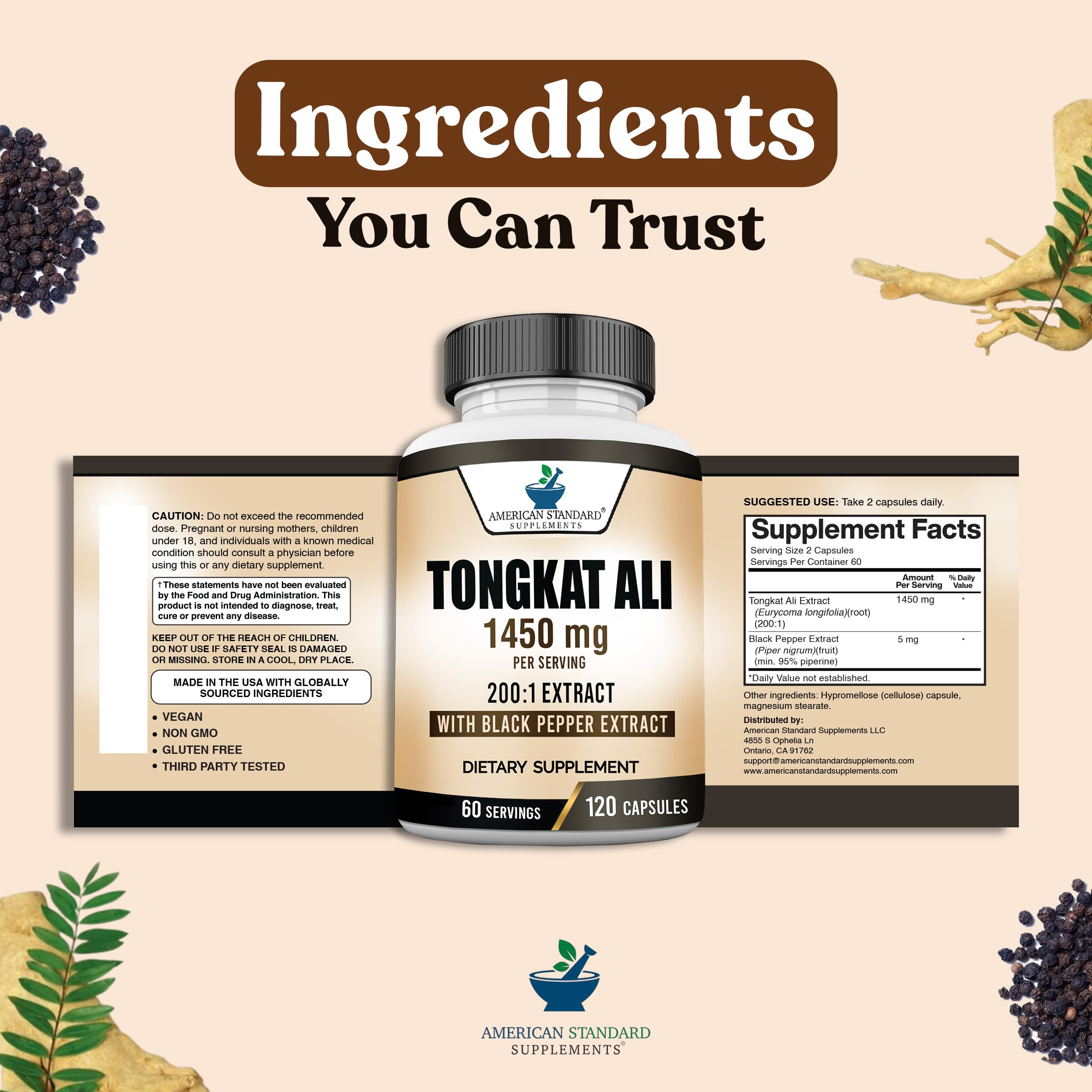 American Standard Supplements Tongkat Ali 200:1 Extract packaging details