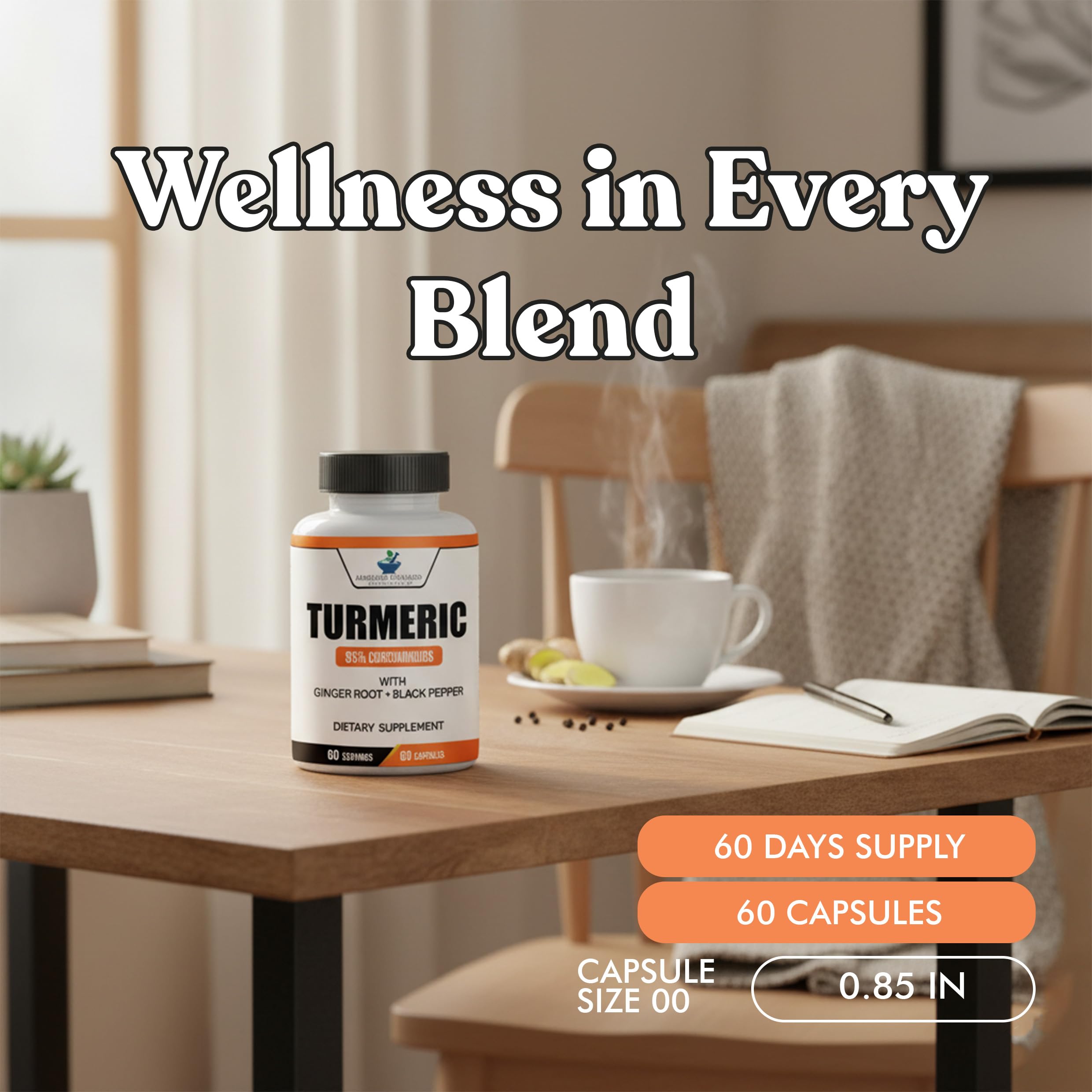 American Standard Supplements Turmeric Capsules with a measuring spoon for dosage