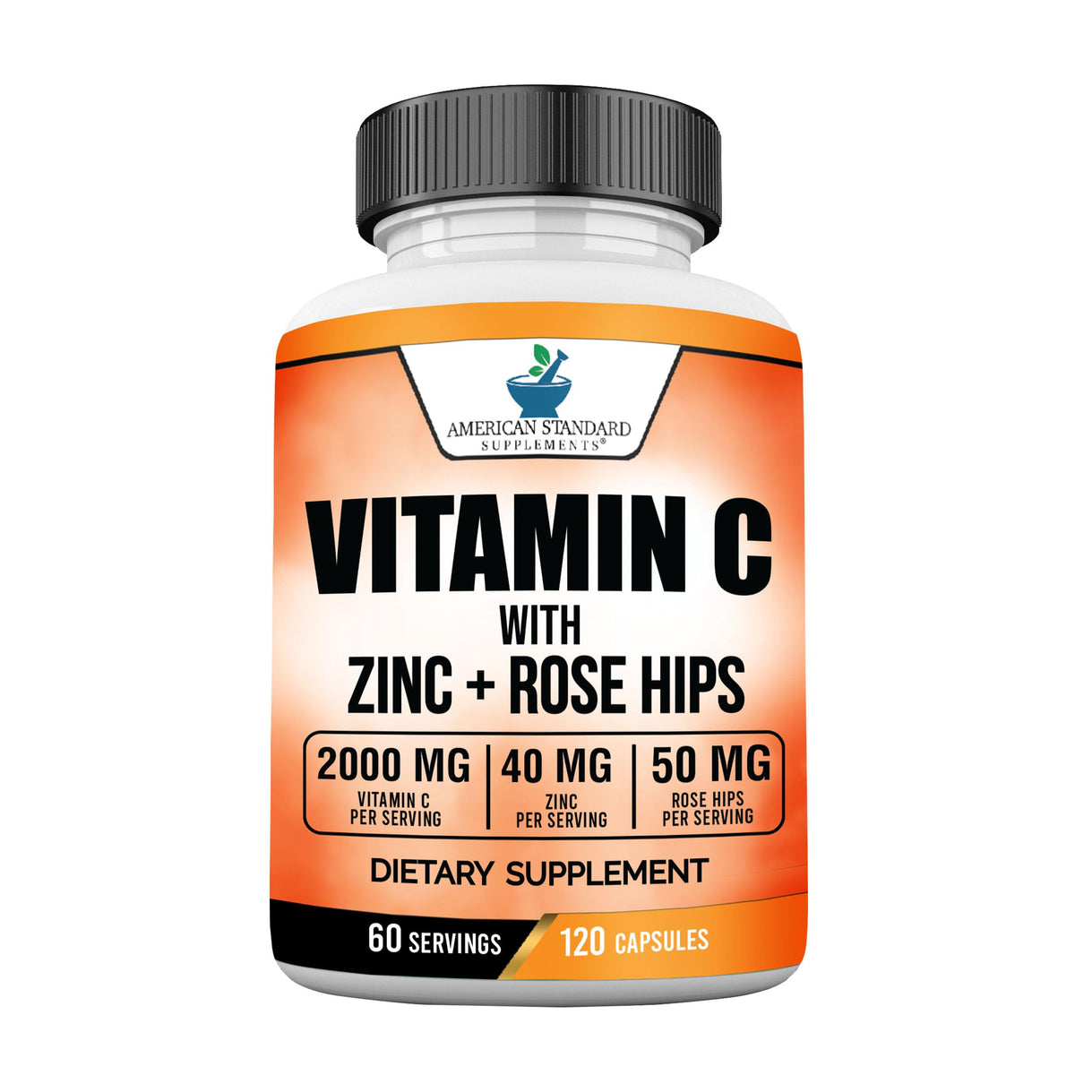 American Standard Supplements Vitamin C with Zinc and Rose Hips capsule bottle front view