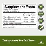 American Standard Supplements Zinc 100mg Vitamin C 1000mg Vitamin D3 5000 IU bottle side view