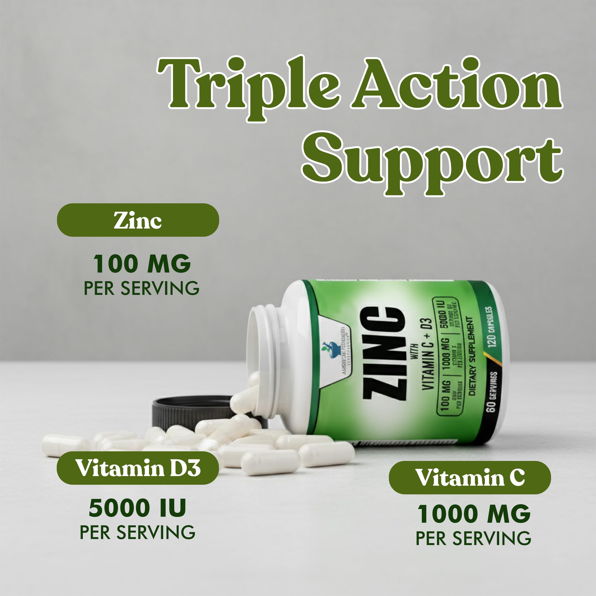 American Standard Supplements Zinc 100mg Vitamin C 1000mg Vitamin D3 5000 IU nutritional information