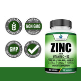 American Standard Supplements Zinc 100mg Vitamin C 1000mg Vitamin D3 5000 IU bottle with a green background