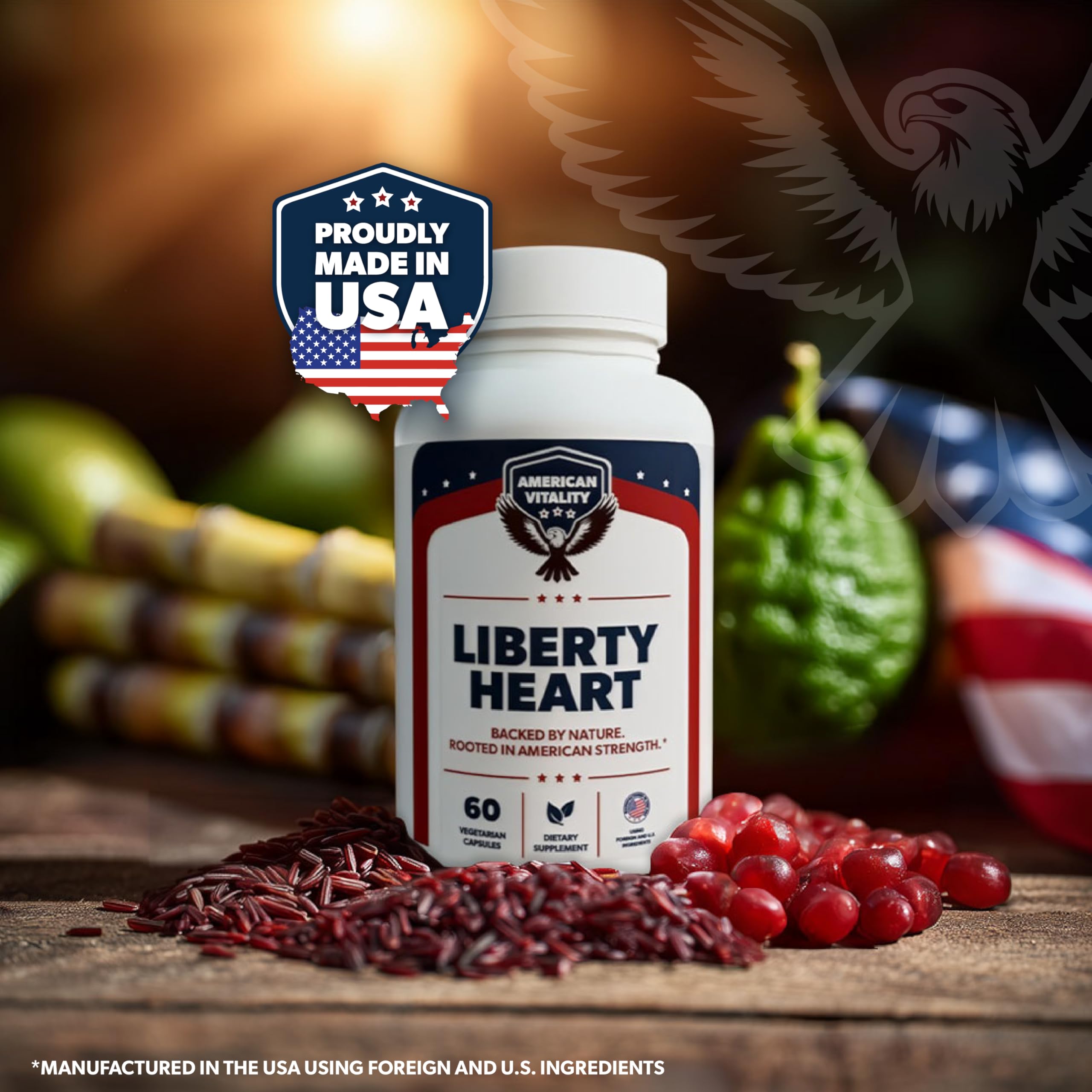 AMERICAN VITALITY Liberty Heart Red Yeast Rice Supplement capsule format