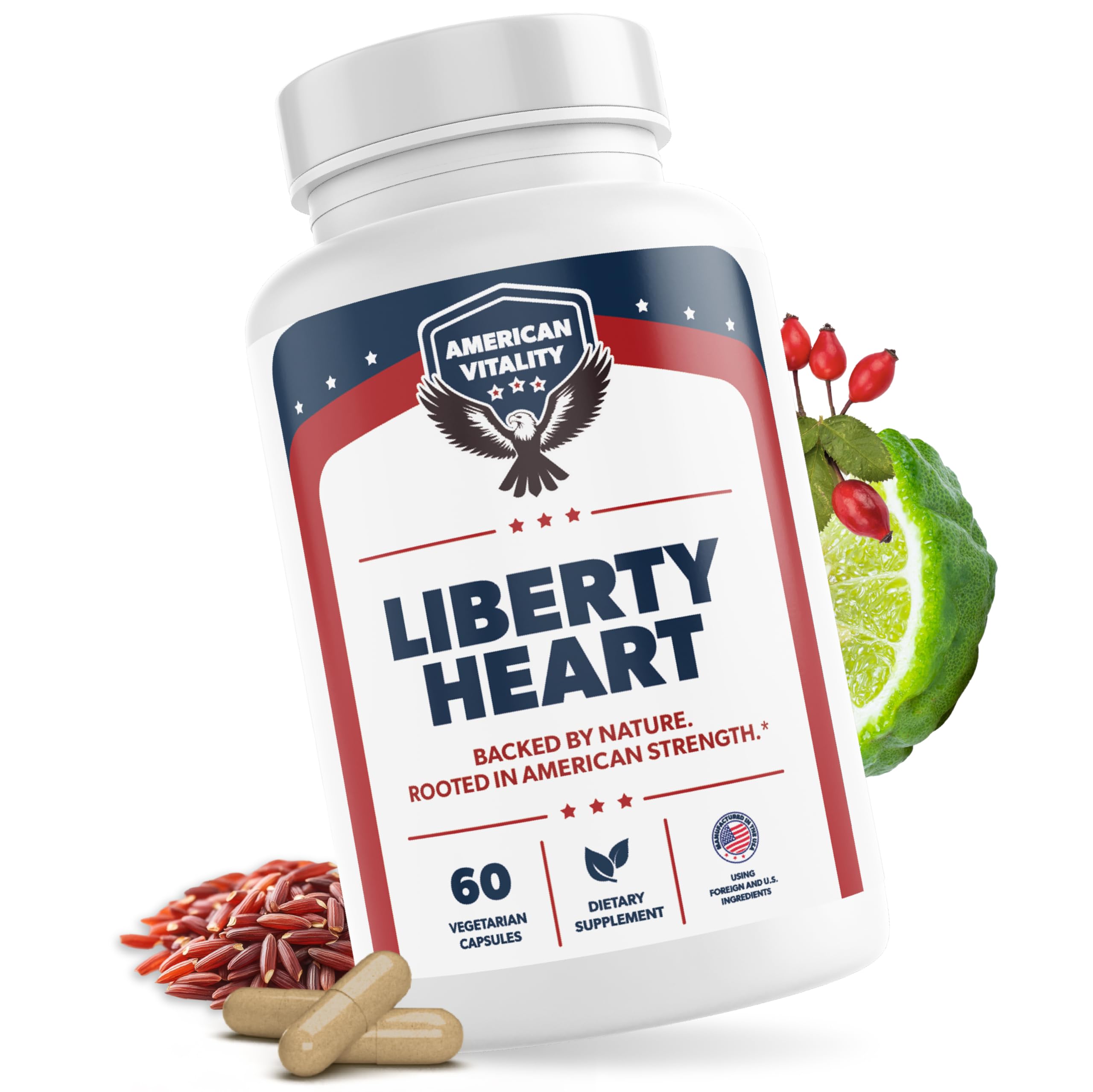 AMERICAN VITALITY Liberty Heart Red Yeast Rice Supplement front view