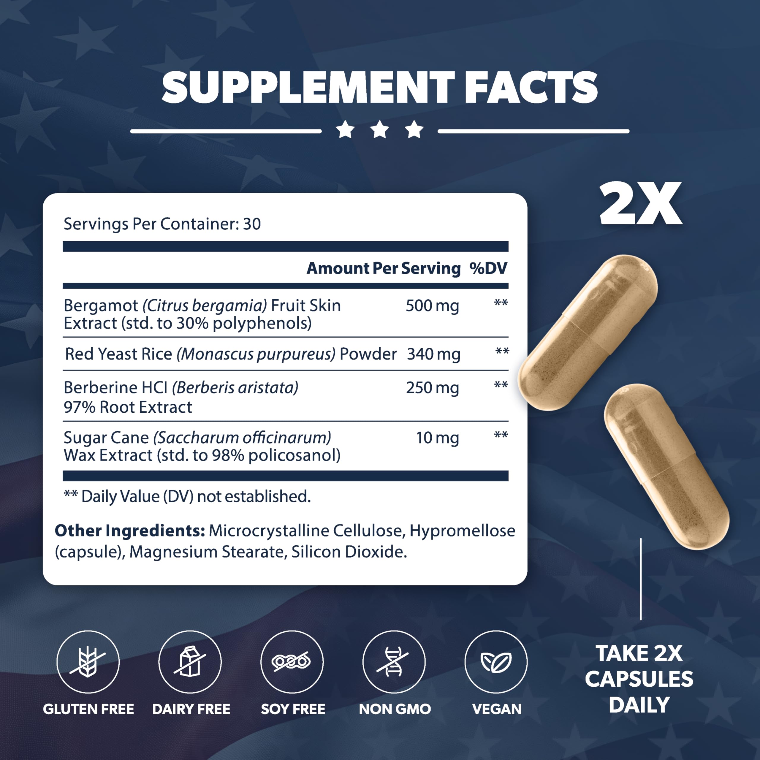 AMERICAN VITALITY Liberty Heart Red Yeast Rice Supplement side view