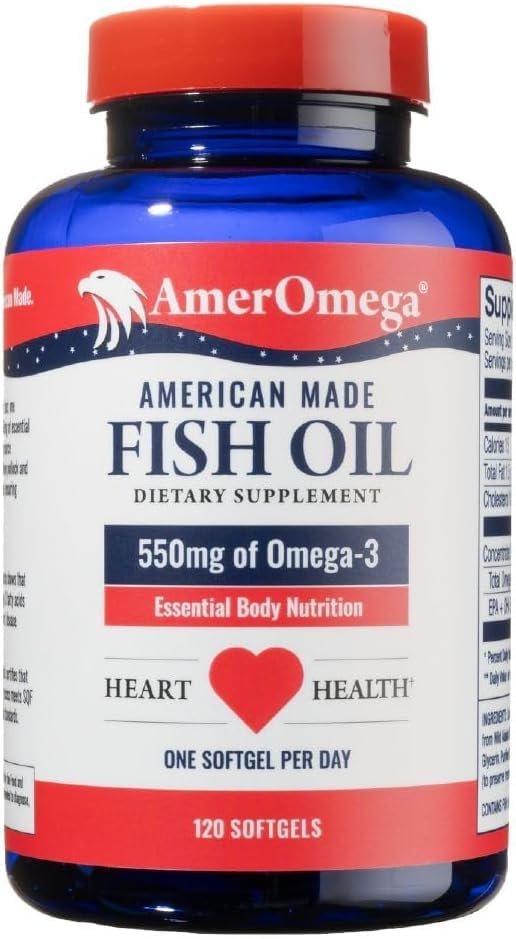 AmerOmega Fish Oil Softgels front view with packaging