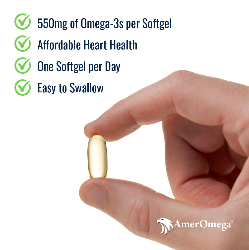 AmerOmega Fish Oil Softgels side view showing softgel