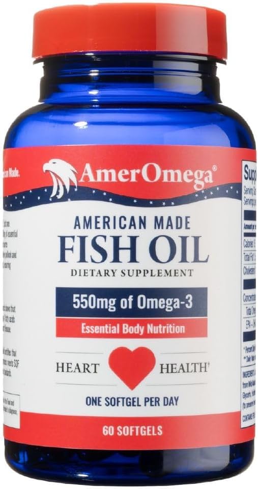AmerOmega Fish Oil Supplement 550mg Omega-3 softgel front view