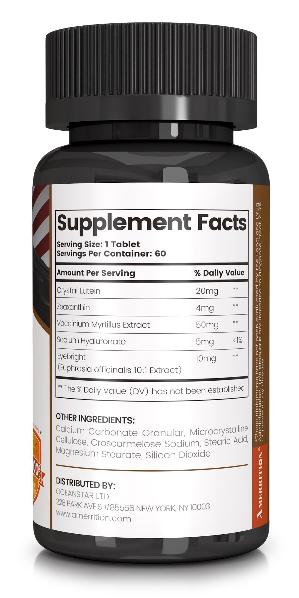 Amerrition Advanced Lutein Eye Health Supplement capsules on a wooden surface