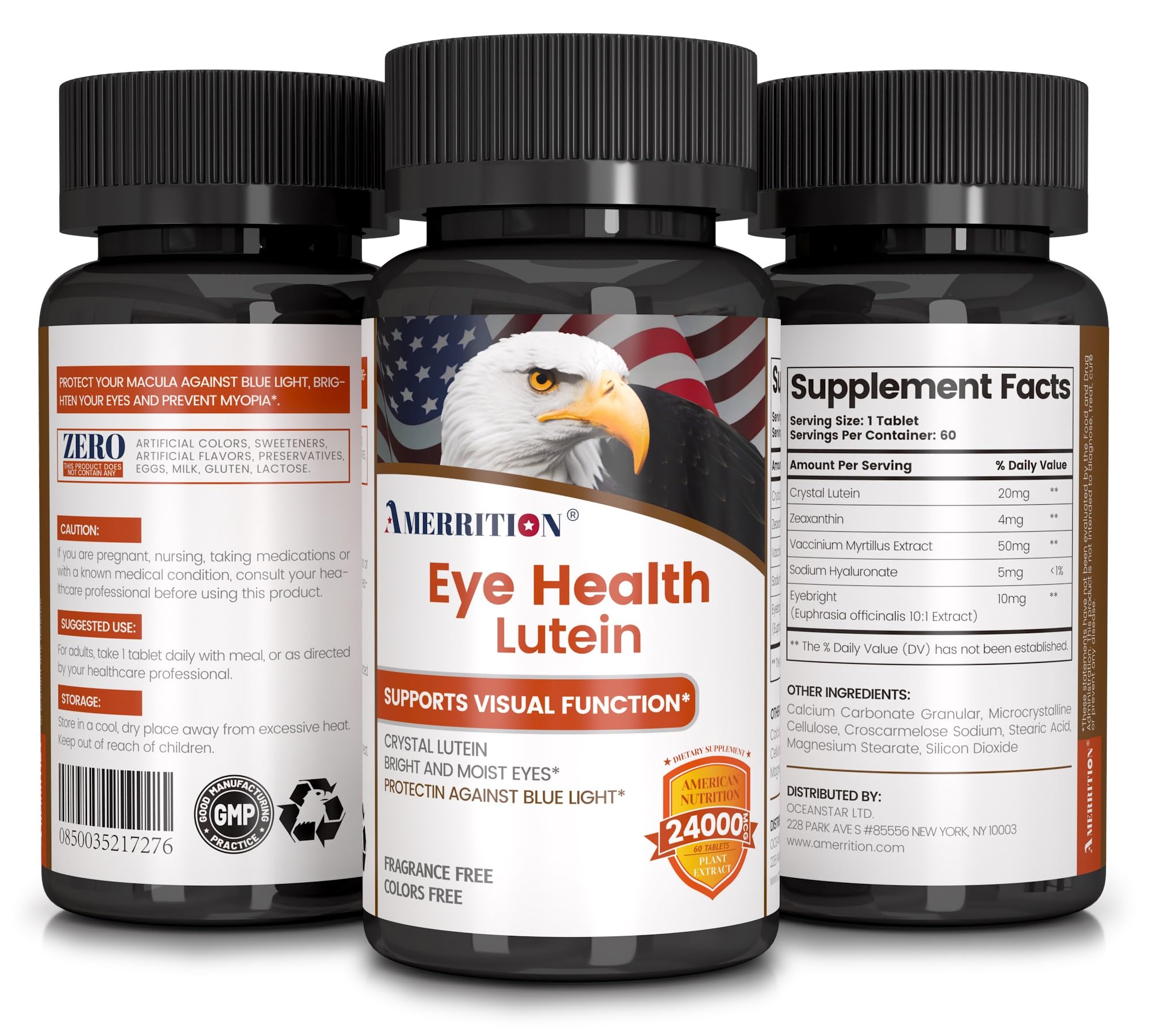 Amerrition Advanced Lutein Eye Health Supplement packaging with label details