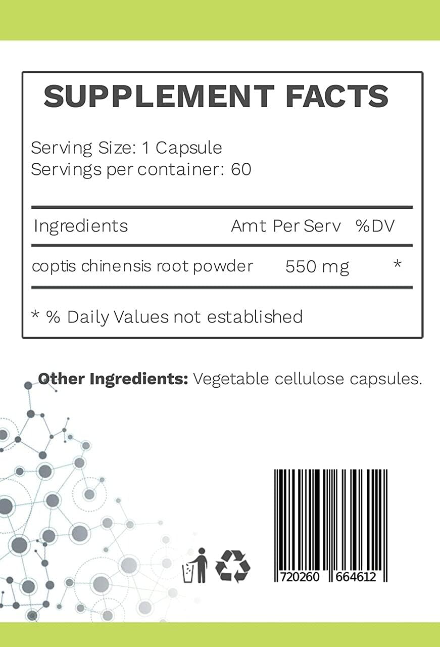 AMG Naturals Chinese Coptis Goldthread 550mg supplement ingredients list