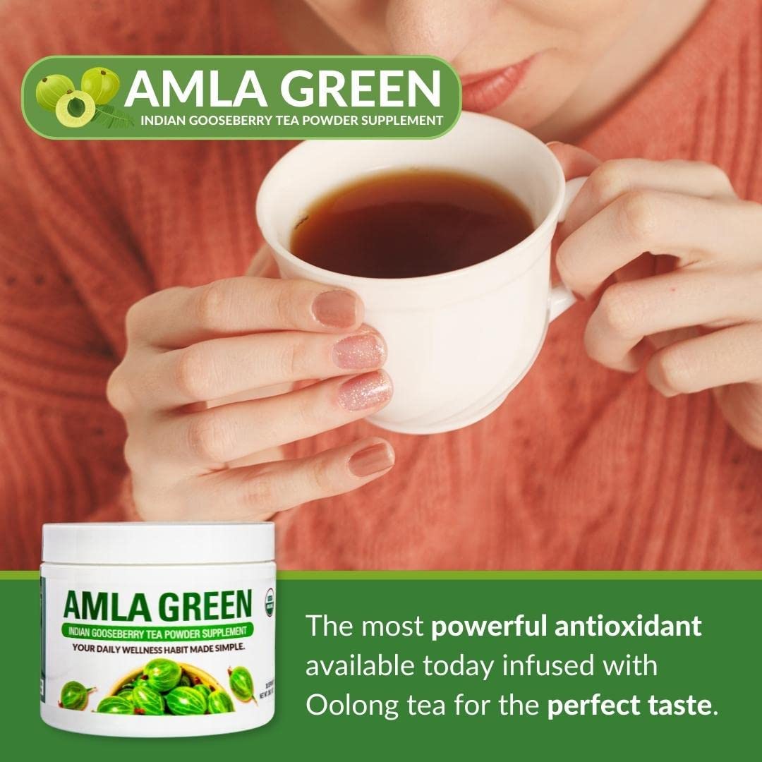 Amla Green 20X concentrated amla supplement in a bowl