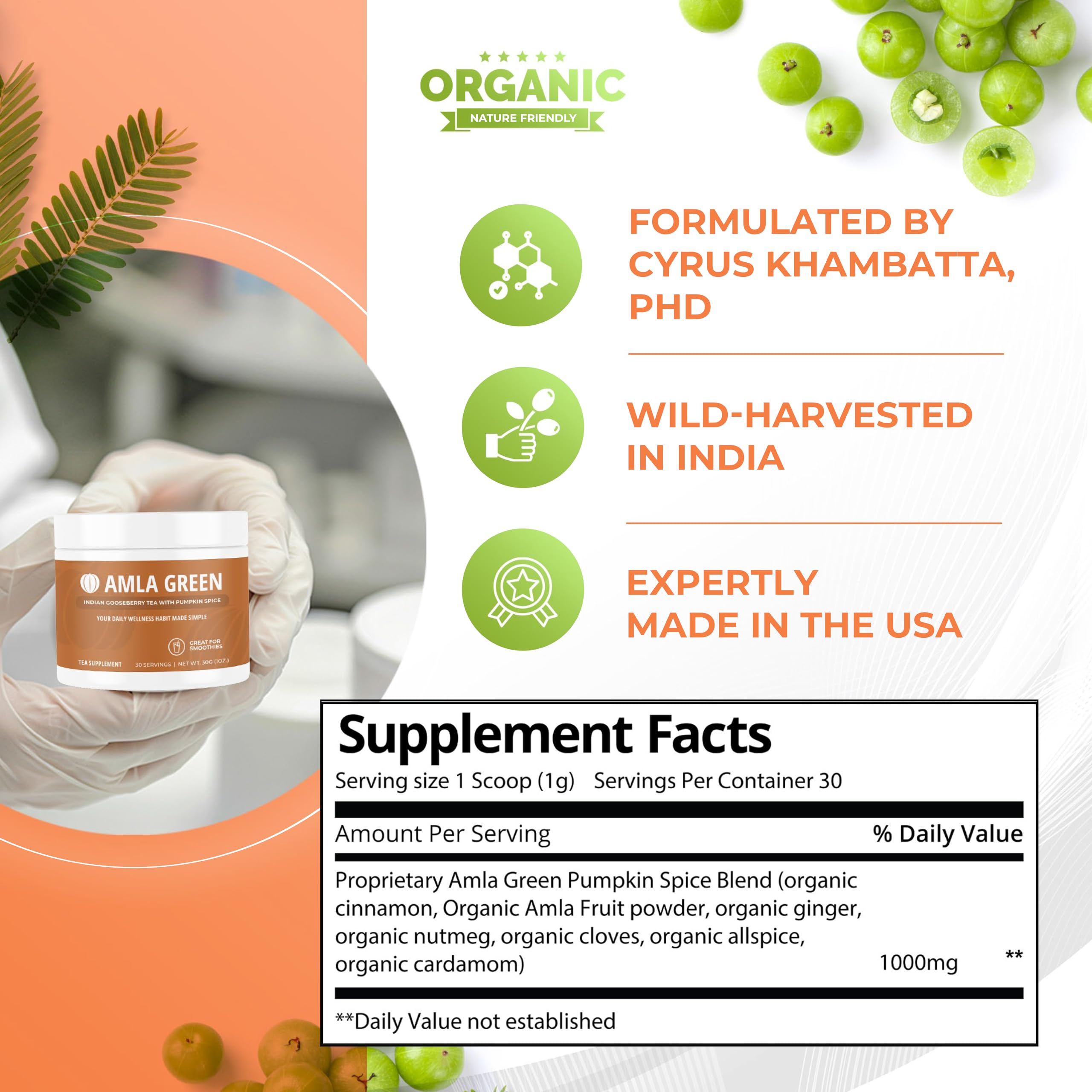 Amla Green Amla Supplement 20X Concentrate in a bowl