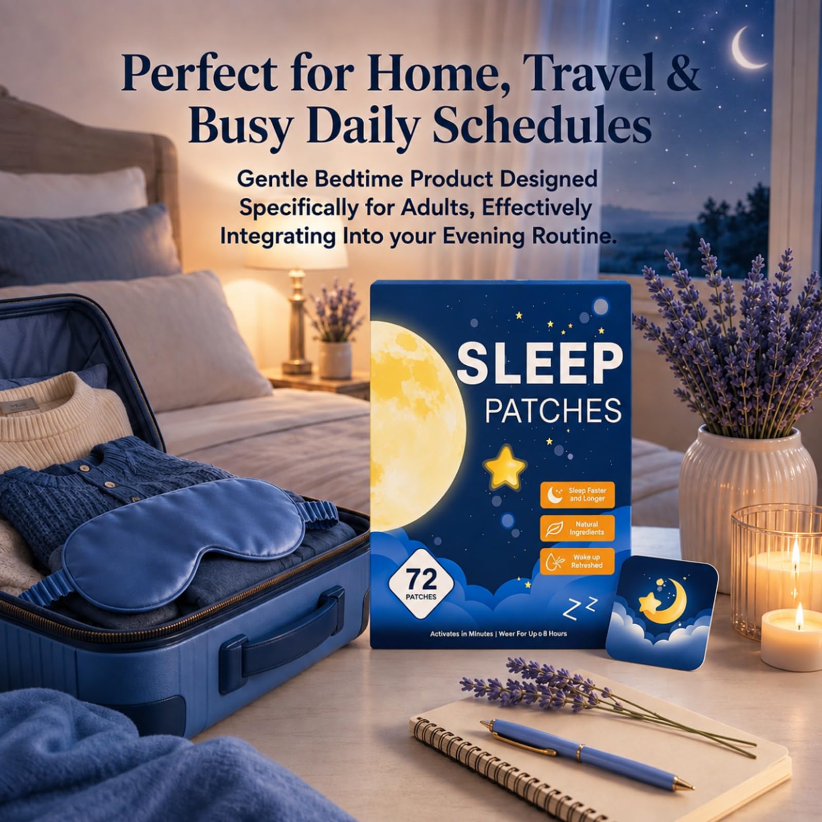 AMLL Sleep Patches 72PCS on a bedside table