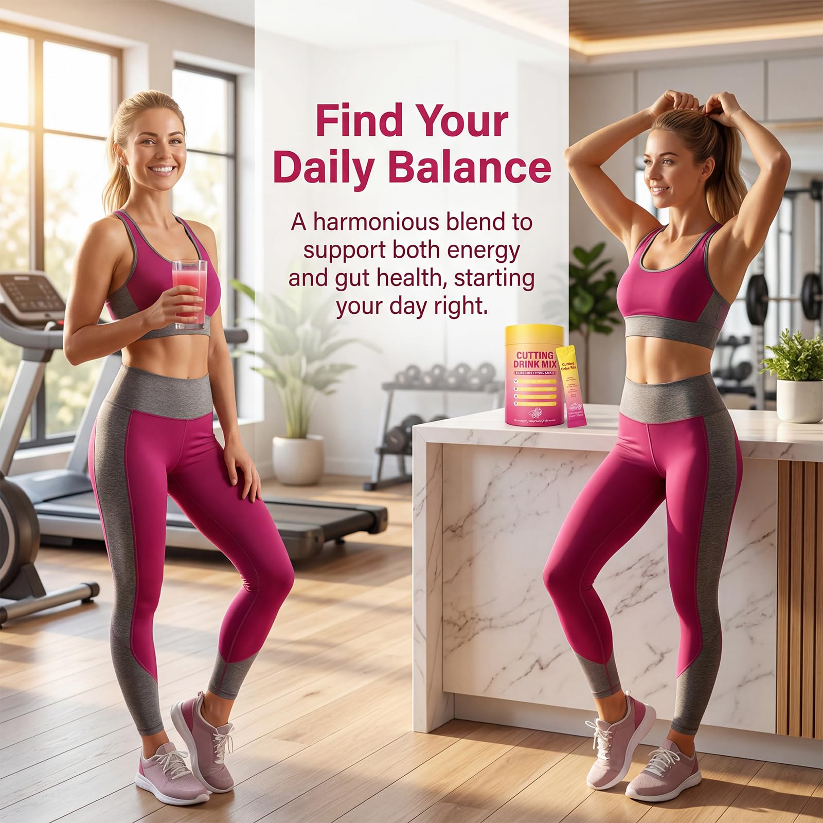 AMOQUCT Prebiotic Drink Mix lifestyle scene with drink