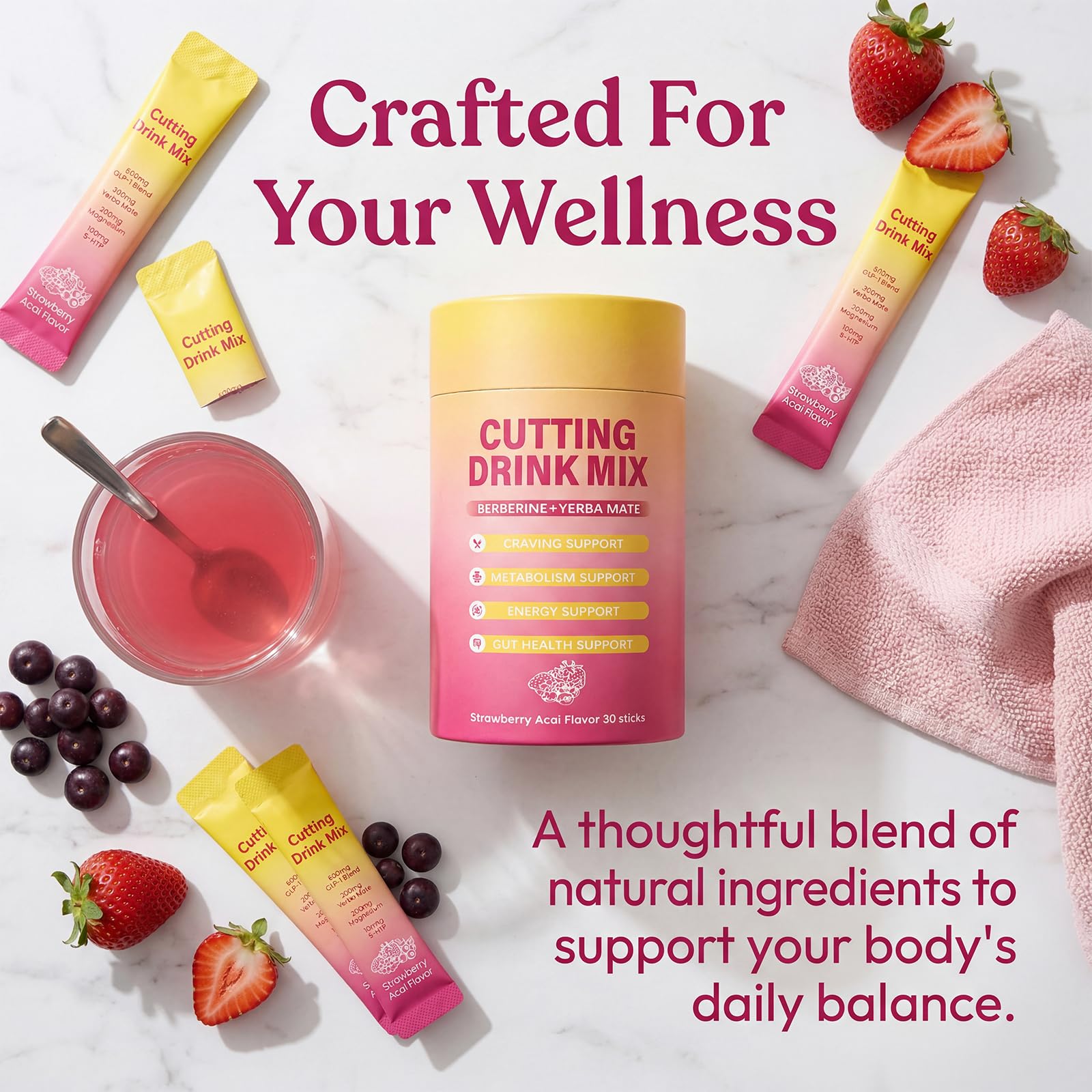 AMOQUCT Prebiotic Drink Mix prepared drink in a glass