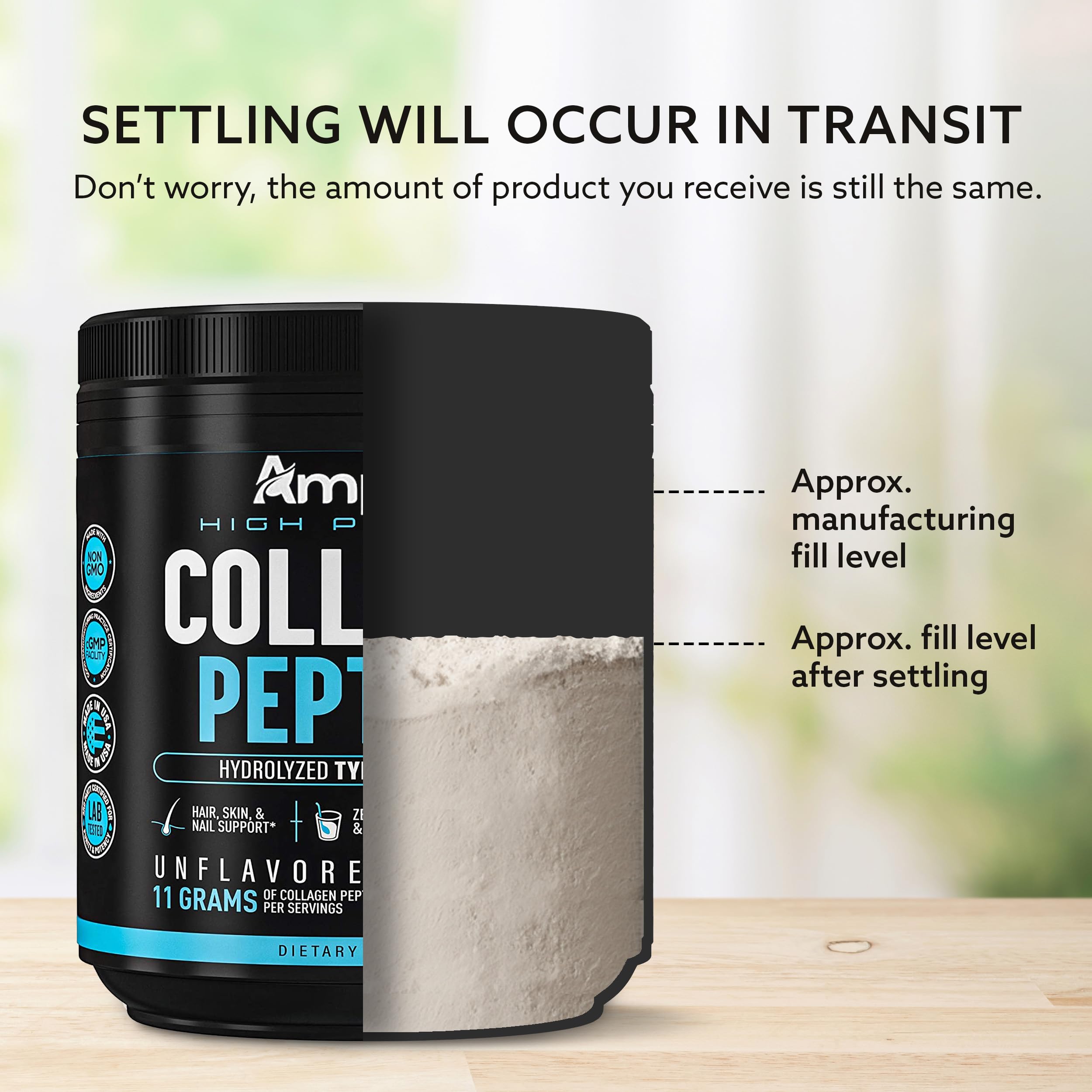 Amplicell Collagen Powder in a bowl with coffee