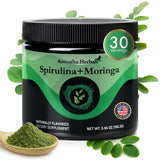 Amrutha Herbals Organic Spirulina + Moringa Powder front view in resealable jar