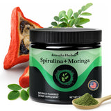 Amrutha Herbals Organic Spirulina + Moringa Powder scoop showing 2500mg of each ingredient